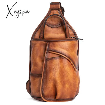 Xajzpa - Genuine Leather Sling Backpack Men Chest Cross Body Bag Travel Retro Real Cowhide